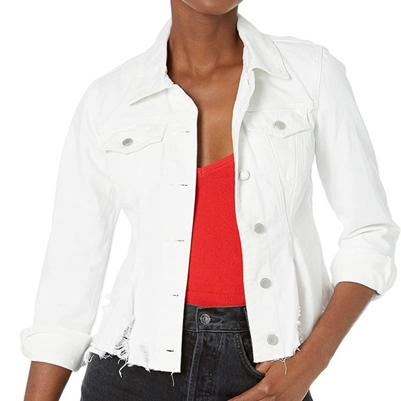 BlankNYC White Distressed Denim Trucker Jacket - Picture 1 of 5